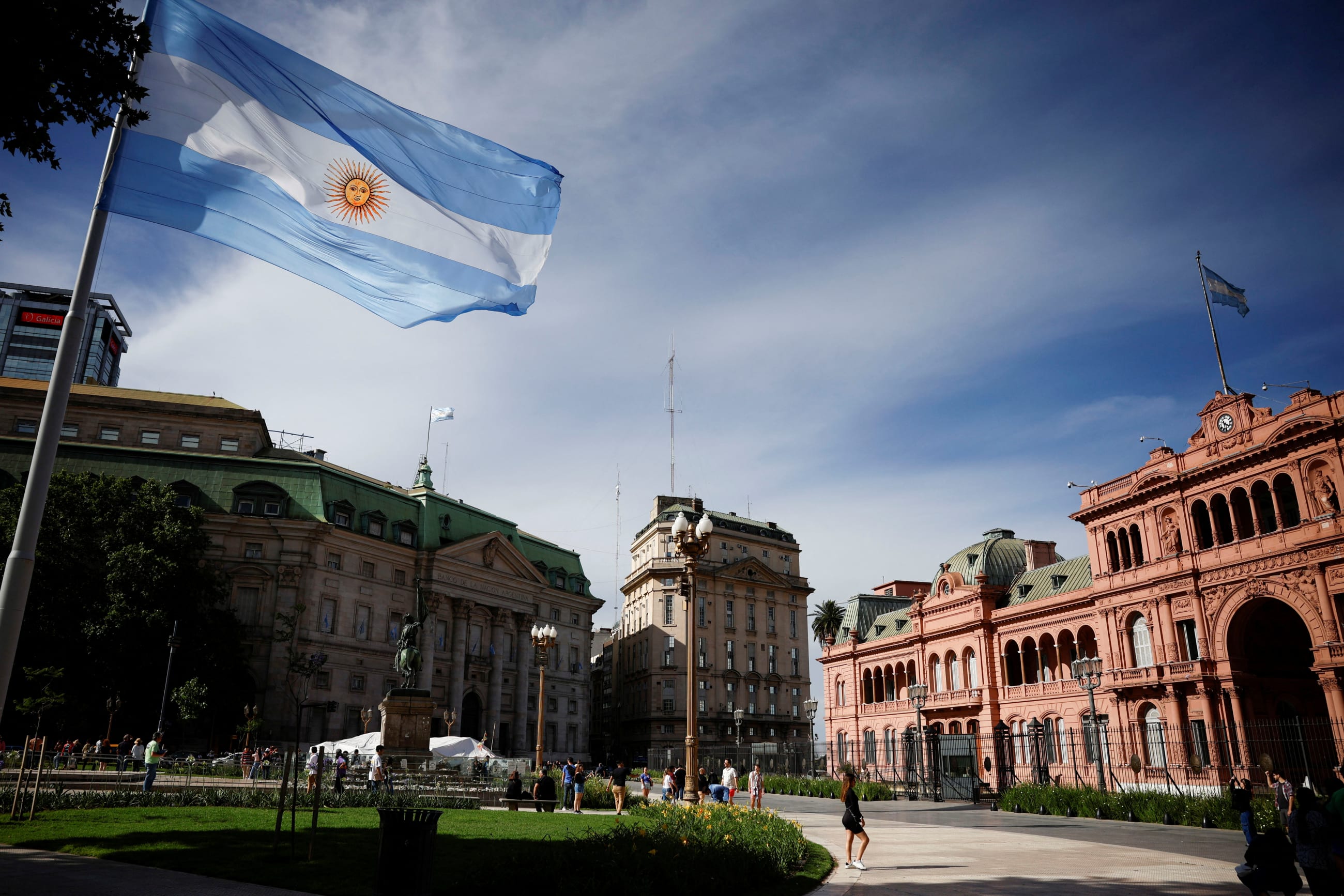 An Argentinian flag waves outside the Casa Rosada Presidential Palace, in Buenos Aires, Argentina, on November 18, 2023.