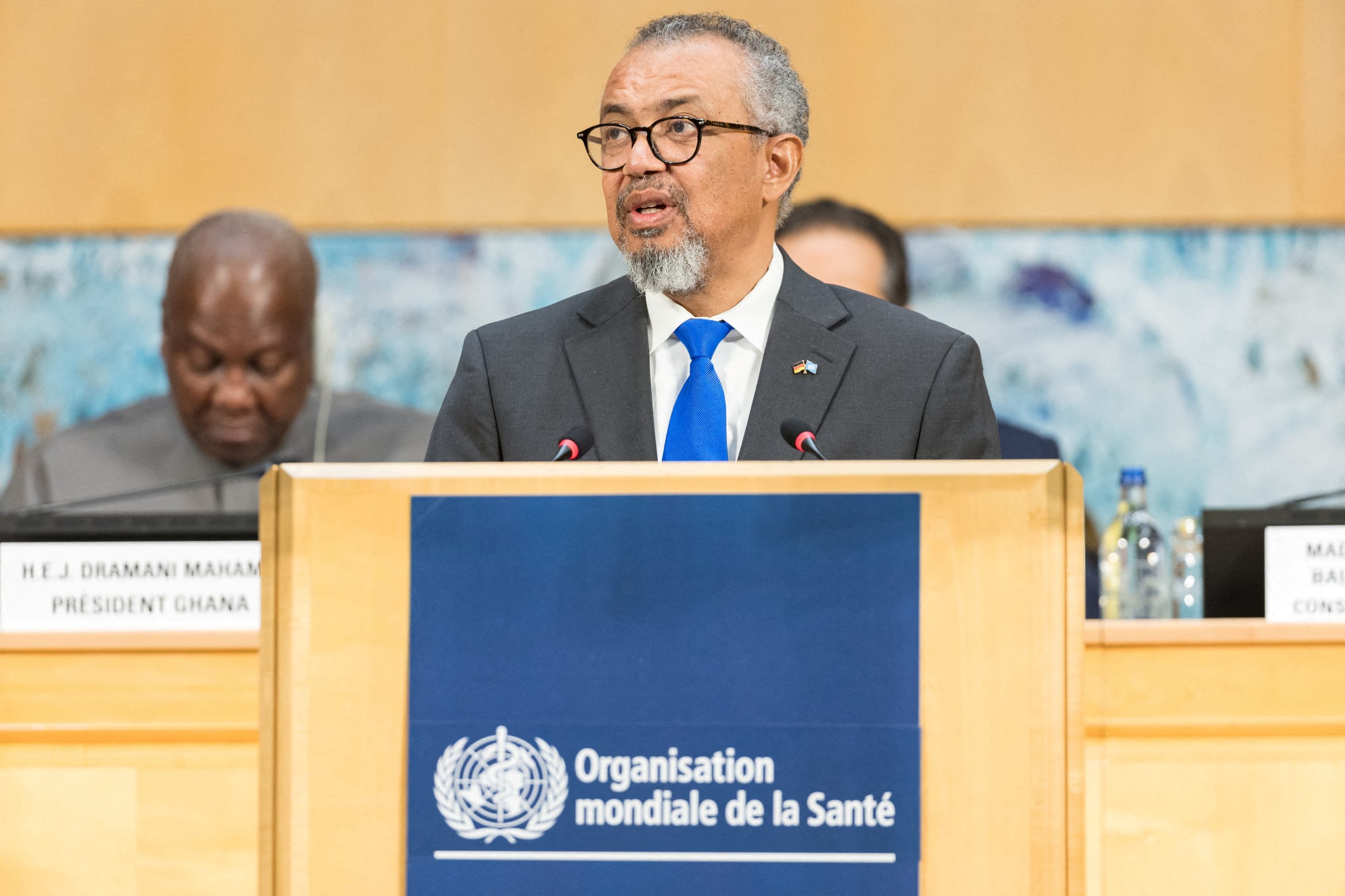 Director-General of the World Health Organization Tedros Adhanom Ghebreyesus speaks during the opening session of the WHO's 79th World Health Assembly, in Geneva, Switzerland, on May 18, 2026.