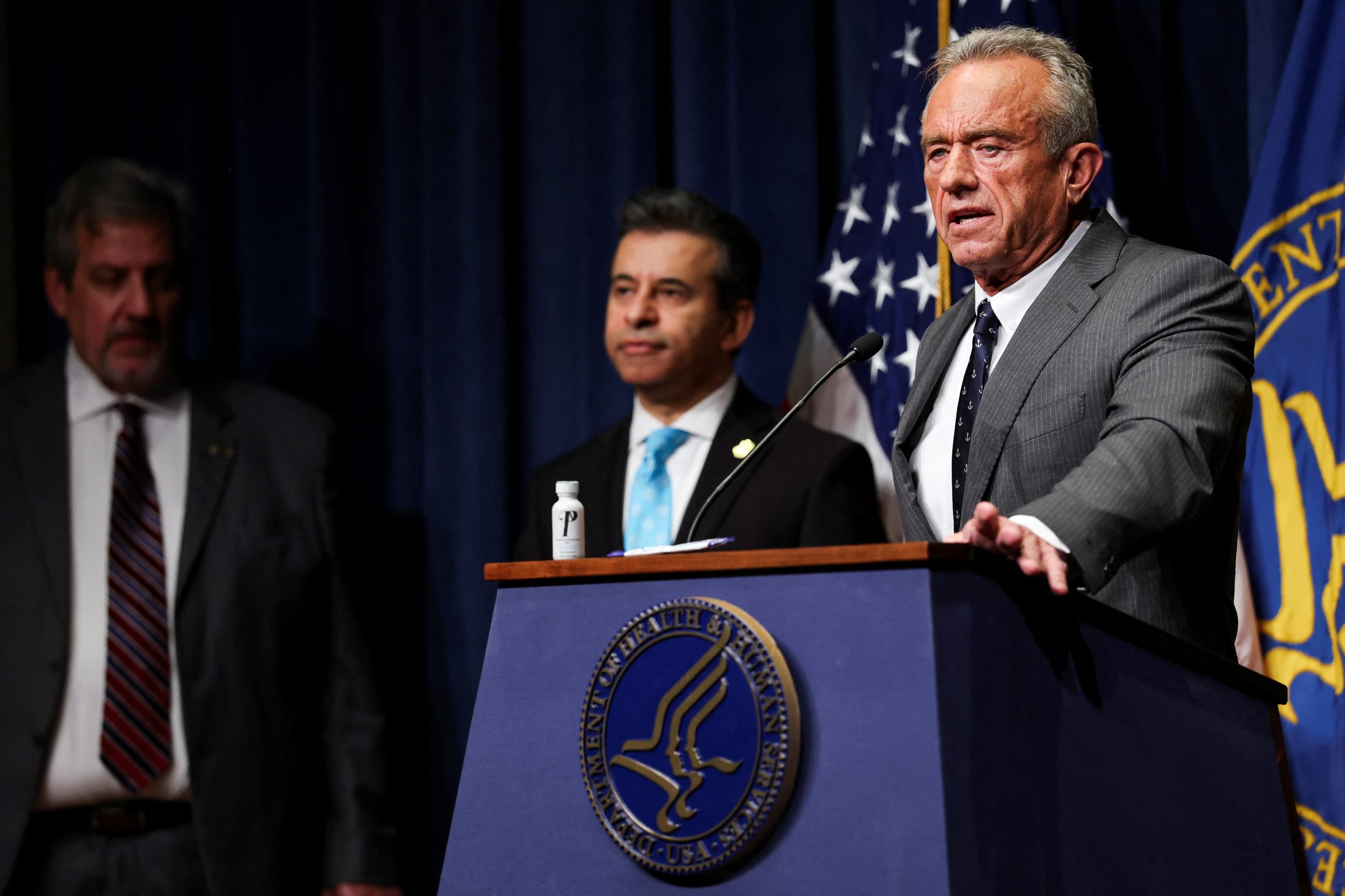 U.S. Health and Human Services Secretary Robert F. Kennedy, Jr. speaks during a press conference as new actions on the opioid 7-OH compound are announced, in Washington, DC, on July 29, 2025.