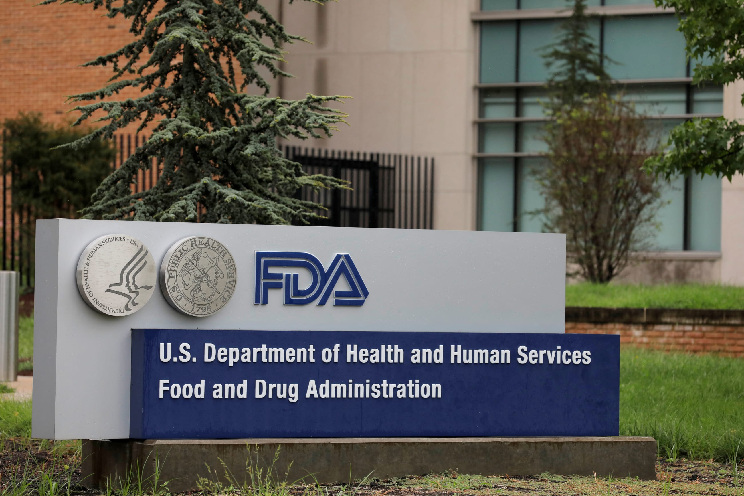 Signage is seen outside of the Food and Drug Administration headquarters, in White Oak, Maryland, on August 29, 2020.