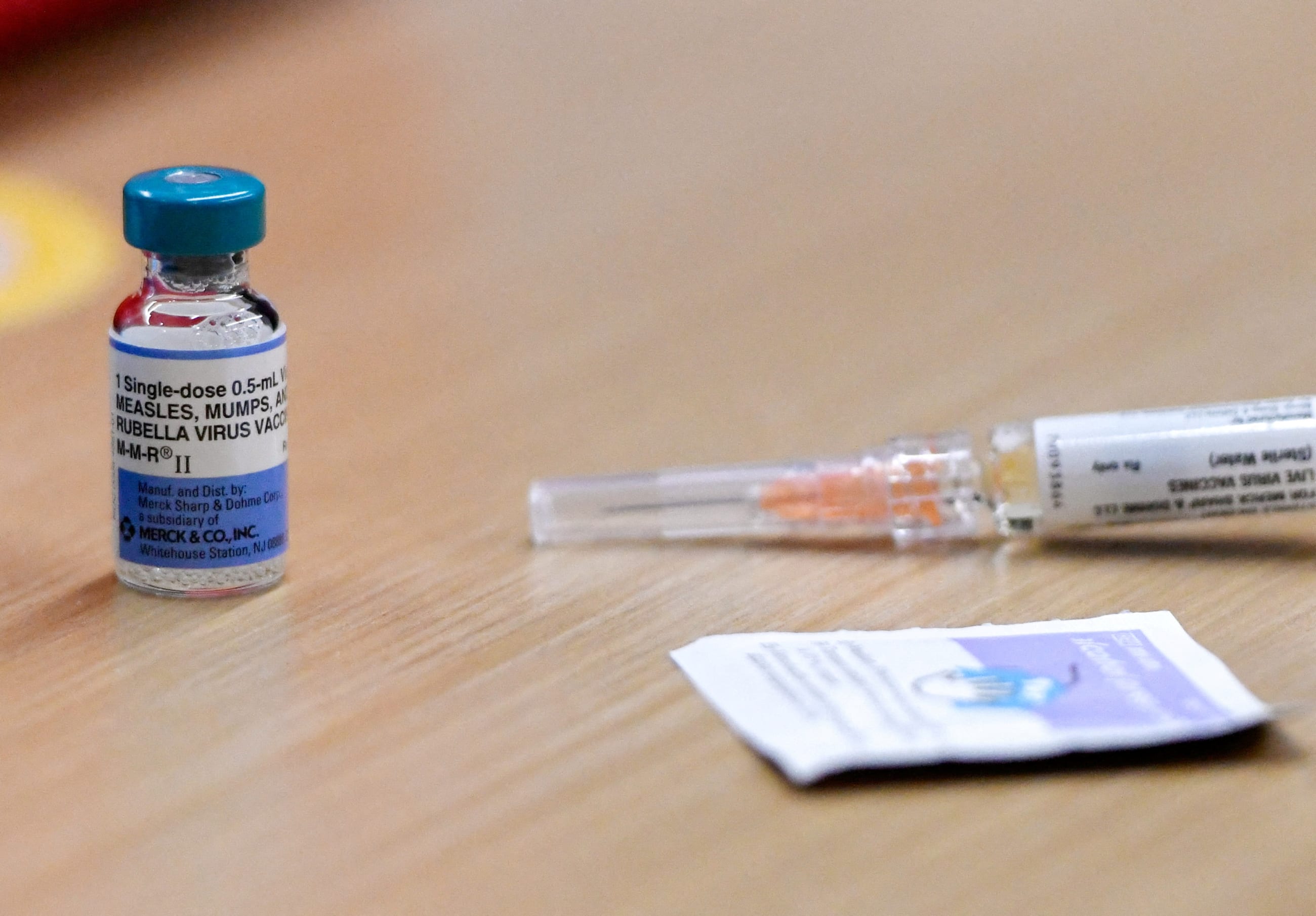 A view shows an MMR vaccine at the City of Lubbock Health Department, in Lubbock, Texas, on February 27, 2025.
