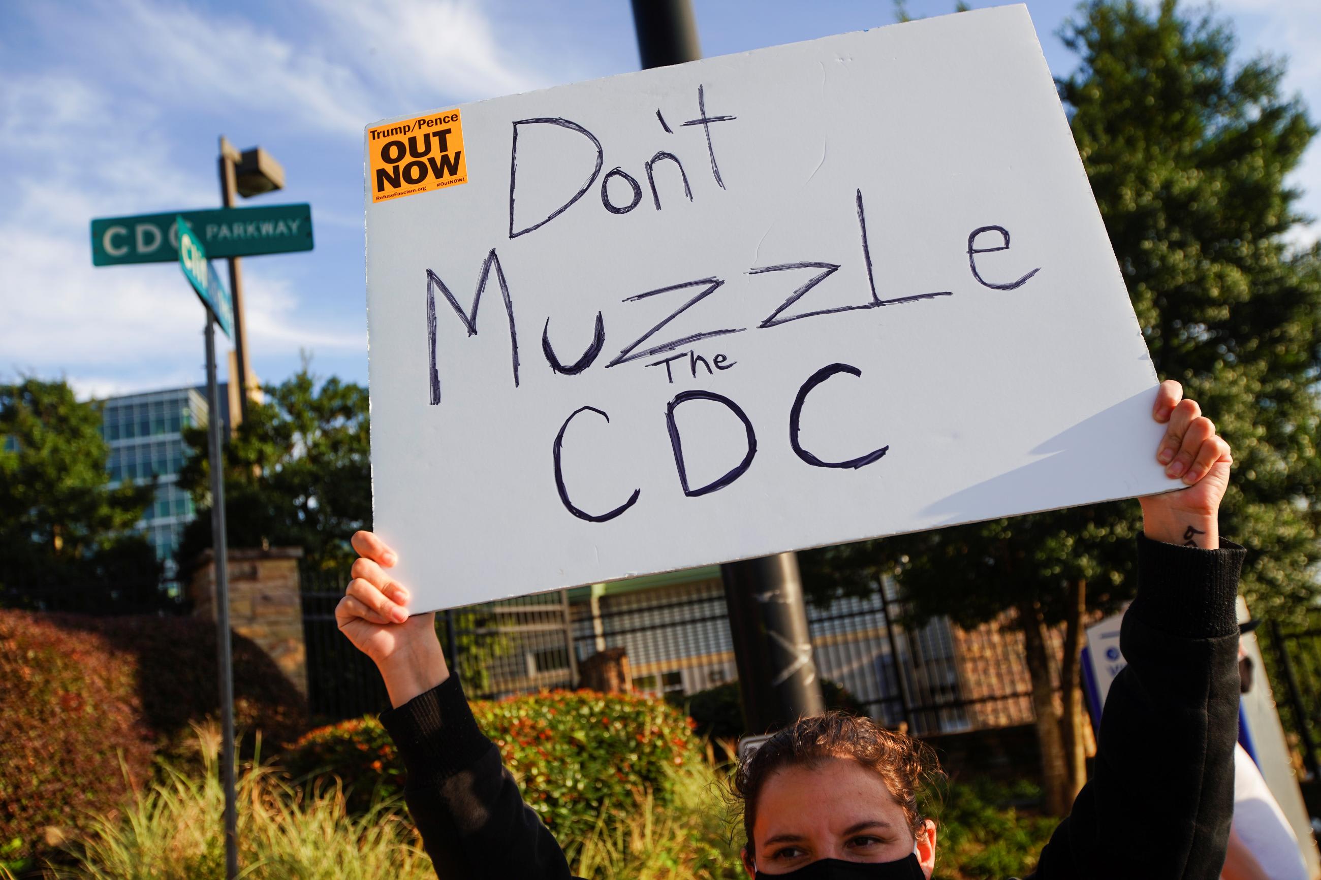 Protesters against U.S. President Donald Trump rally outside the Centers for Disease Control and Prevention (CDC) in Atlanta, Georgia on September 21, 2020.