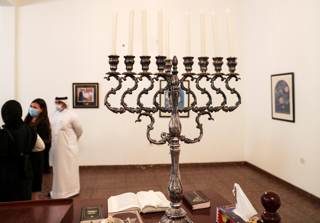 A candle holder used during the Jewish festival of Hannukah is seen during the visit of an Israeli delegation to the Jewish Community Synagogue of Bahrain in Manama, Bahrain on October 18, 2020.