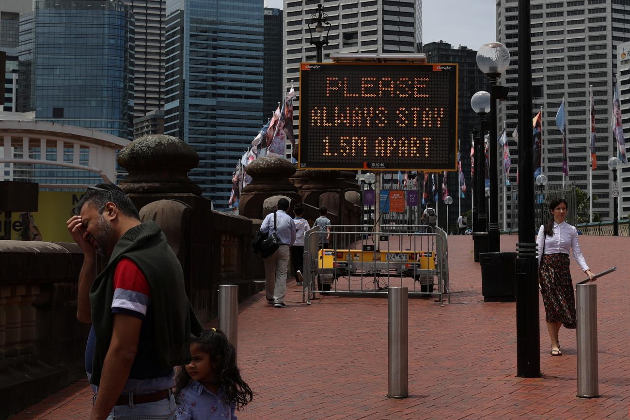 A public health warning message is posted amidst the tightening of regulations to curb the spread of the coronavirus disease in Sydney, Australia on December 30, 2020.