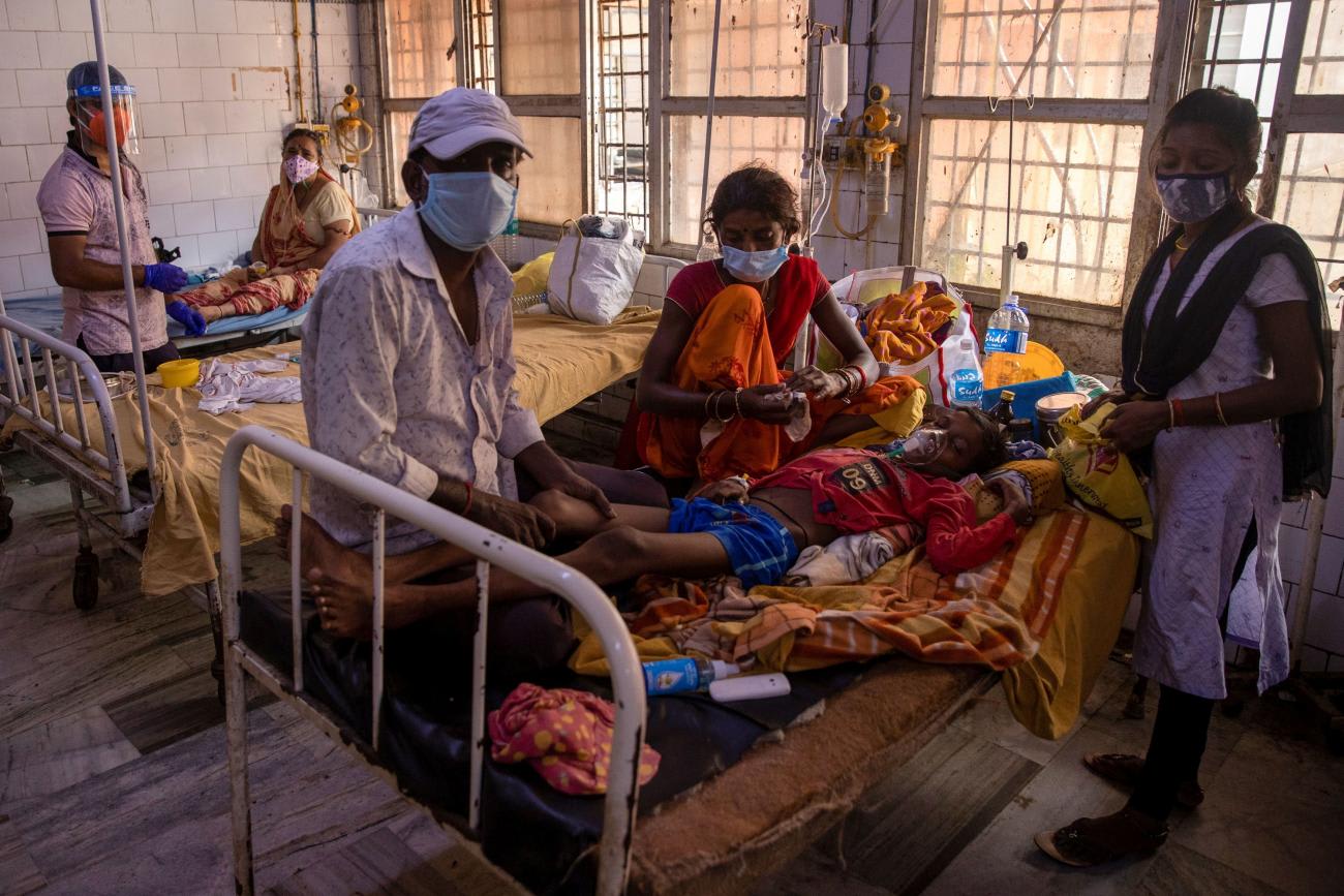 A patient suffering from diabetes lies on a hospital bed during the coronavirus disease outbreak, in Bhagalpur, Bihar, India on July 26, 2020.