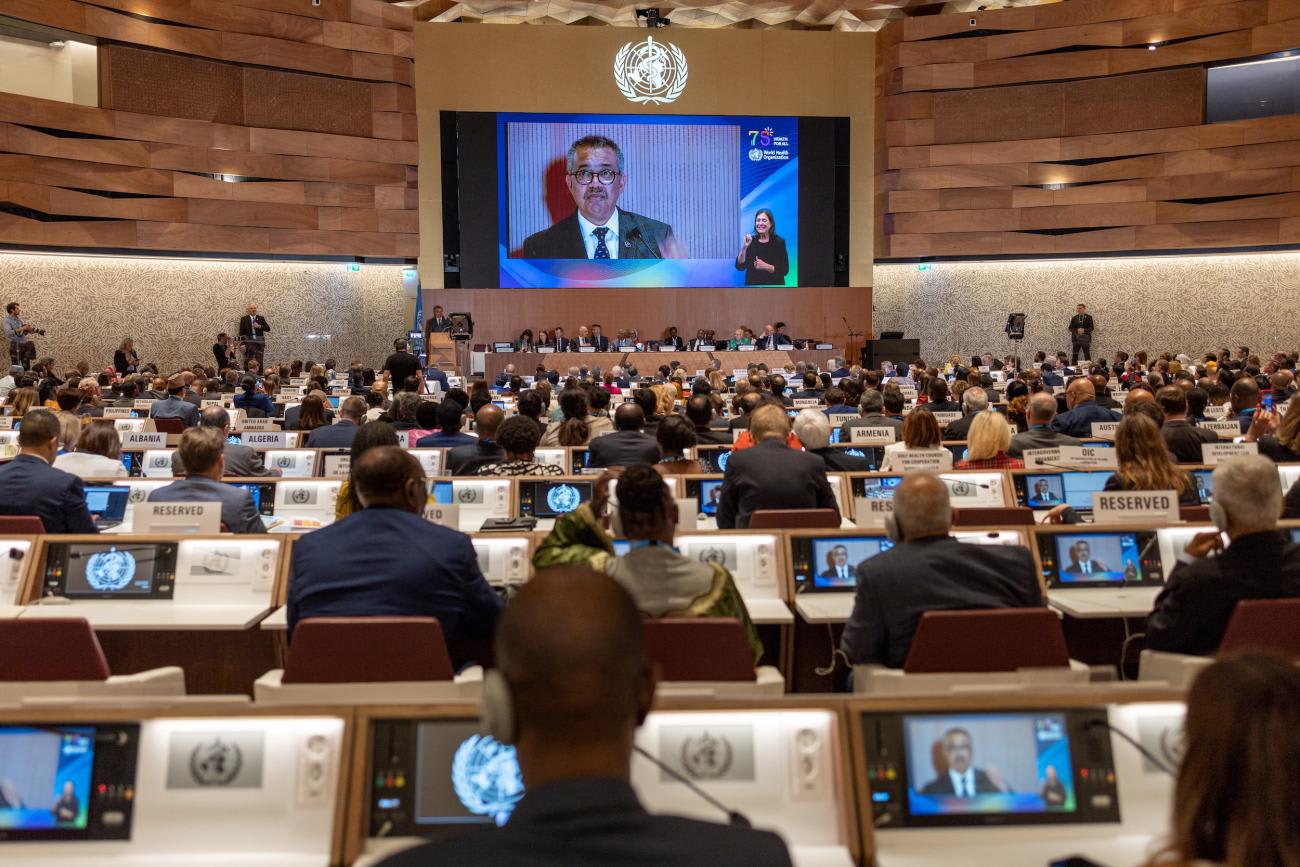 Dr. Tedros Adhanom Ghebreyesus, director-general of the World Health Organization (WHO), attends the World Health Assembly at the United Nations in Geneva, Switzerland, May 21, 2023.