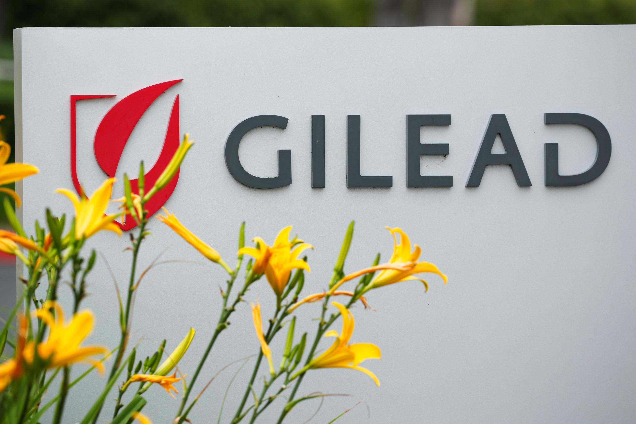 Gilead Sciences Inc pharmaceutical company sign is seen.