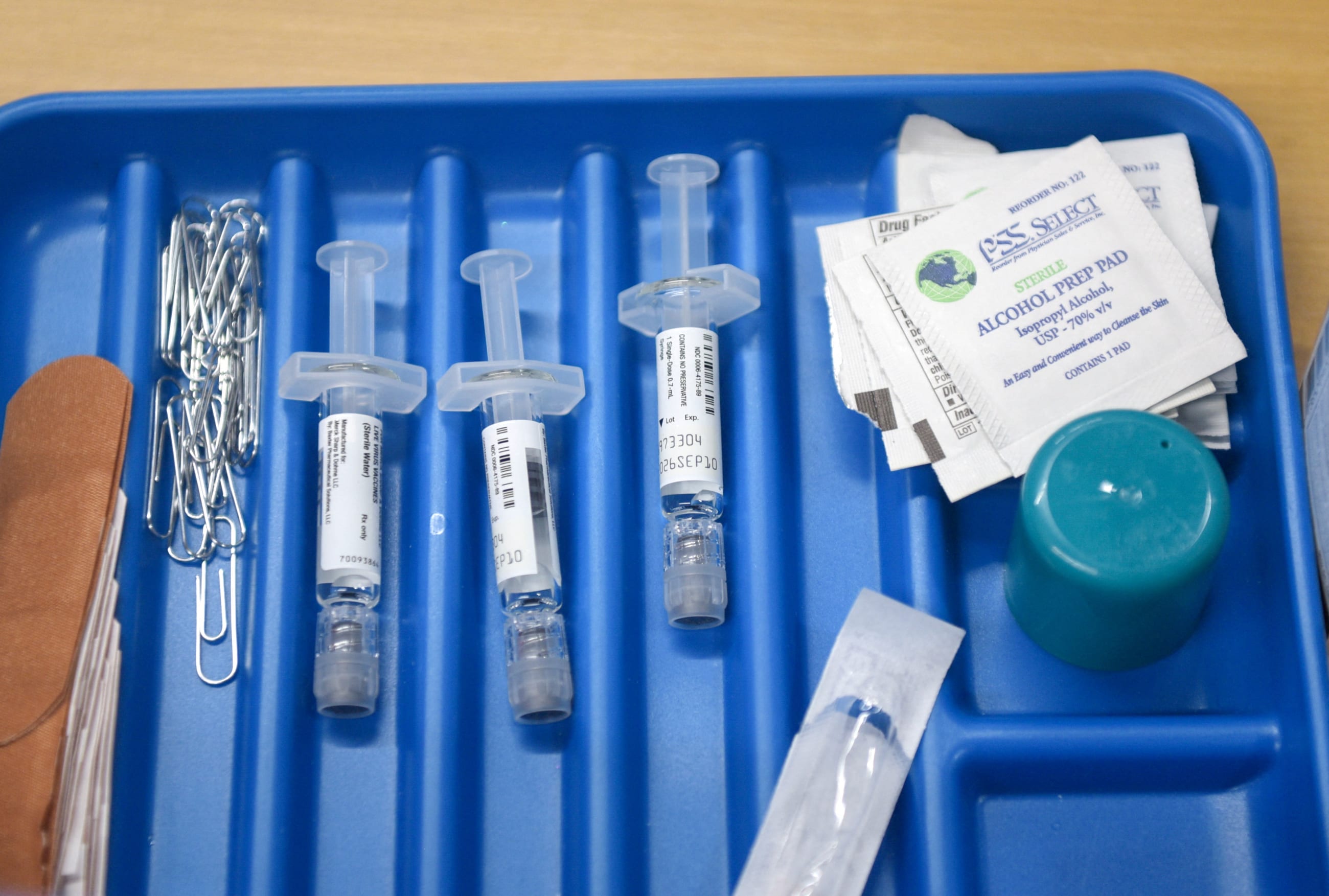 MMR vaccine administer prep is pictured, in Lubbock, Texas, on February 27, 2025.