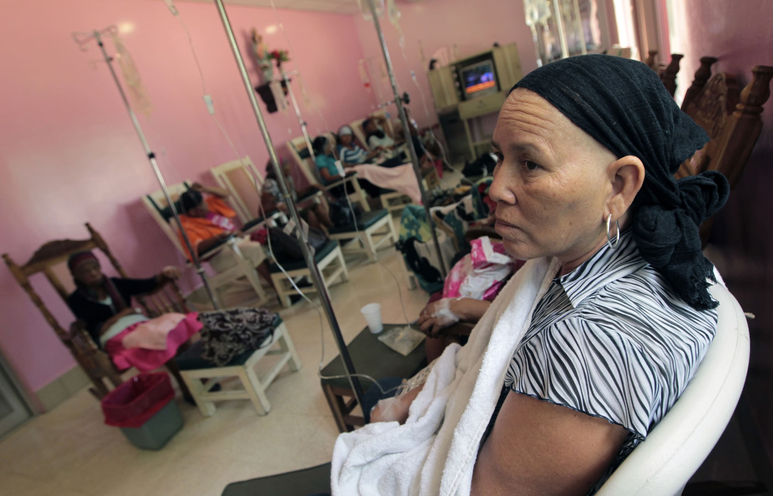 Women receive free treatment for breast cancer at the Bertha Calderon Women's Hospital, in Managua, Nicaragua, on October 17, 2012.