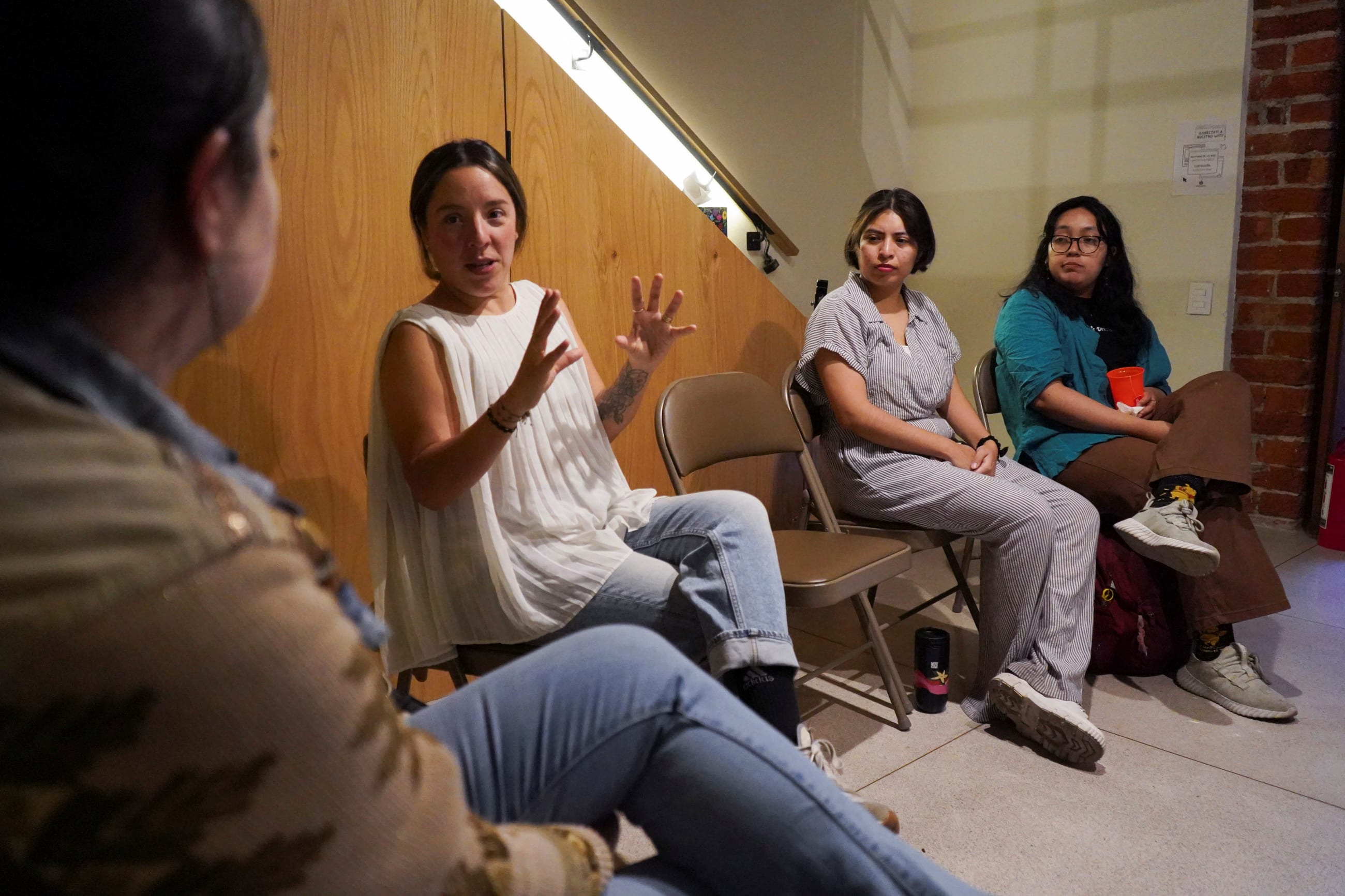 Mexican property manager Iran Sosa, who co-founded the Nunca Madres (Never Mothers) global online community for Spanish-speaking women in 2021 with Colombian commodities trader Isabel Cortes to address the lack of spaces where Latinas can discuss social issues and cultural taboos surrounding motherhood decisions, participates in a roundtable discussion in partnership with Wikimedia on the future of non-maternity, held as part of International Women's Day, in Mexico City, on March 12, 2025.