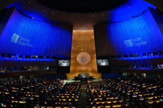 President of the United Nations General Assembly Annalena Baerbock speaks during a high-level meeting to mark the 80th anniversary of the establishment of the United Nations at U.N. headquarters in New York City, U.S., September 22, 2025