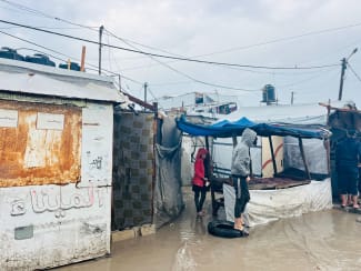 Photo of shelter conditions and recent flooding, in Gaza, on December 2025.