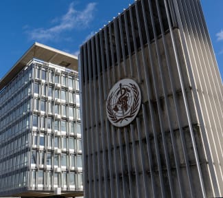 The World Health Organization headquarters is seen in Geneva, Switzerland, on January 28, 2025.