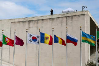 Security keep watch on top of a building during the 81st United Nations General Assembly (UNGA) in New York City, US, on September 22, 2026.