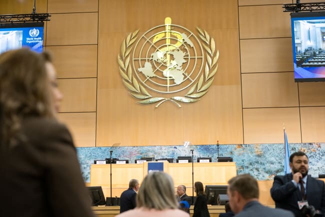 Delegates attend the 79th World Health Assembly of the World Health Organization, in Geneva, Switzerland, on May 18, 2026.