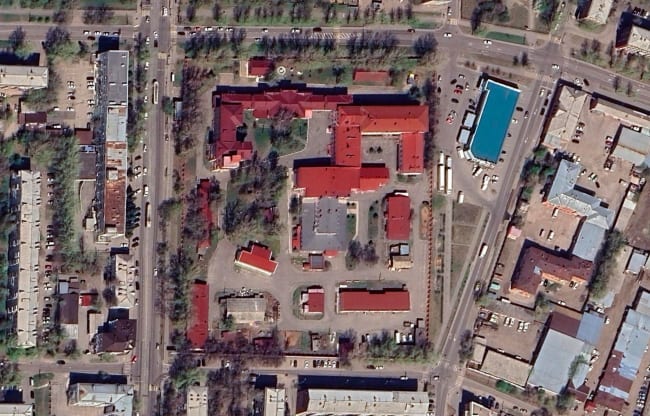A satellite image shows the Anti-Plague Institute of Siberia and the Far East, in Irkutsk, Russia, on May 8, 2025.