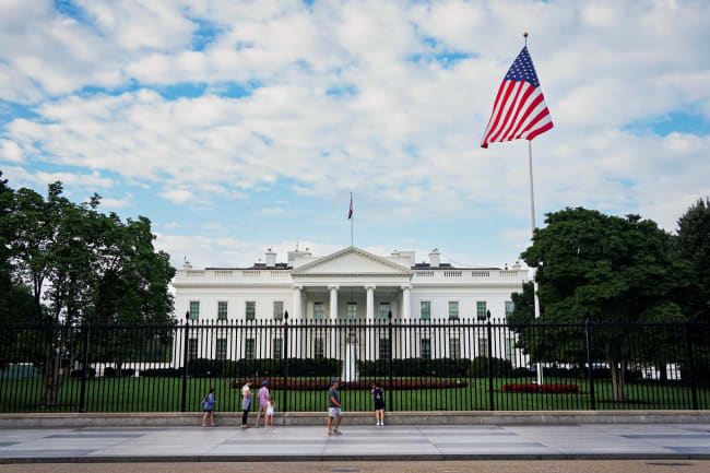 A general view of the White House, in Washington, DC, on July 20, 2025