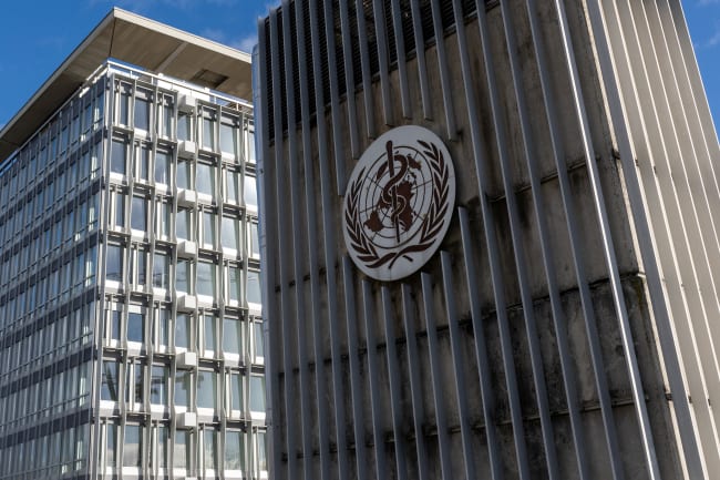 The World Health Organization headquarters is seen in Geneva, Switzerland, on January 28, 2025.
