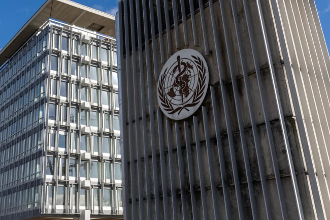 The World Health Organization headquarters, is seen in Geneva, Switzerland, on January 28, 2025.