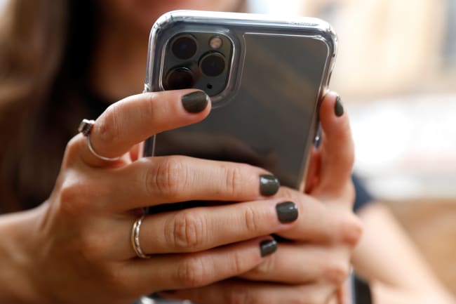 A person uses a cellphone, in Manhattan, New York City, on September 17, 2020.