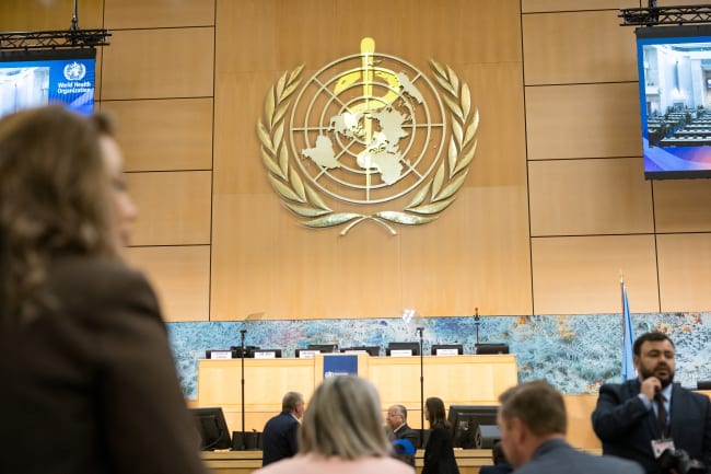 Delegates attend the 79th World Health Assembly of the World Health Organization, in Geneva, Switzerland, on May 18, 2026.