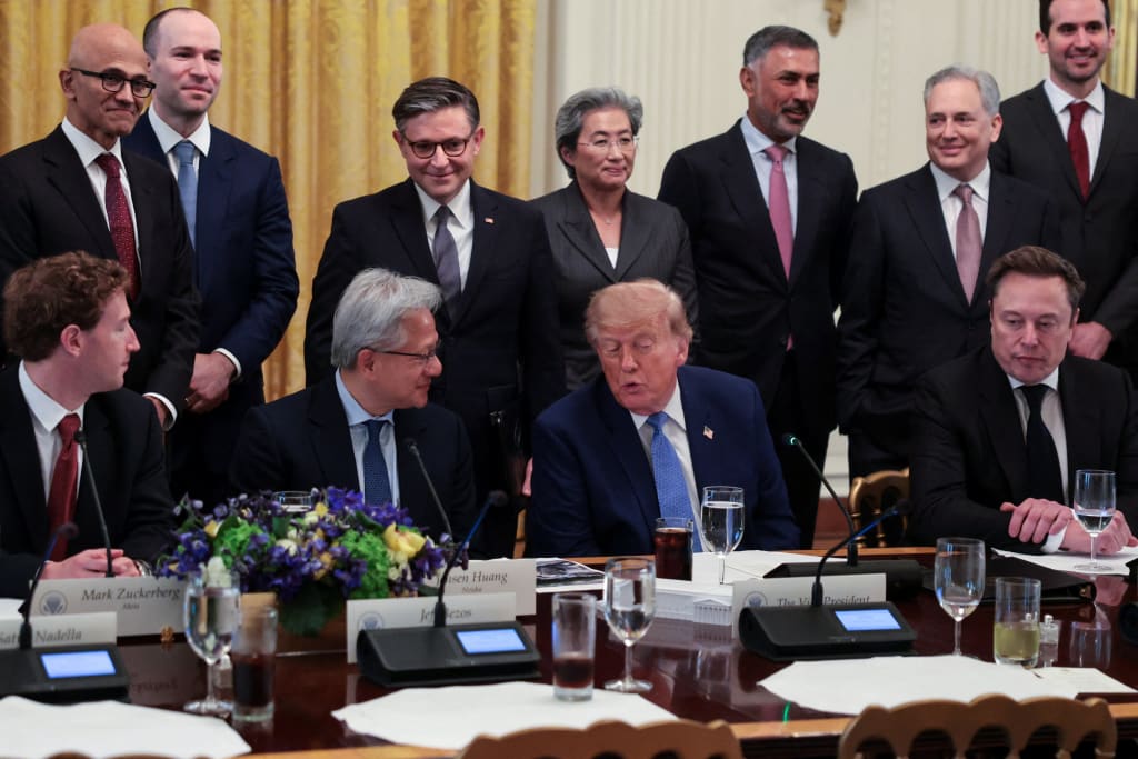 US House Speaker Mike Johnson, Meta CEO Mark Zuckerberg, OpenAI President Greg Brockman, SpacexAI Founder and CEO Elon Musk, Nvidia President and CEO Jensen Huang, and CEO of AMD Lisa Su attend a luncheon for tech leaders hosted by US President Donald Trump in the East Room of the White House in Washington, D.C., US, September 29, 2026.