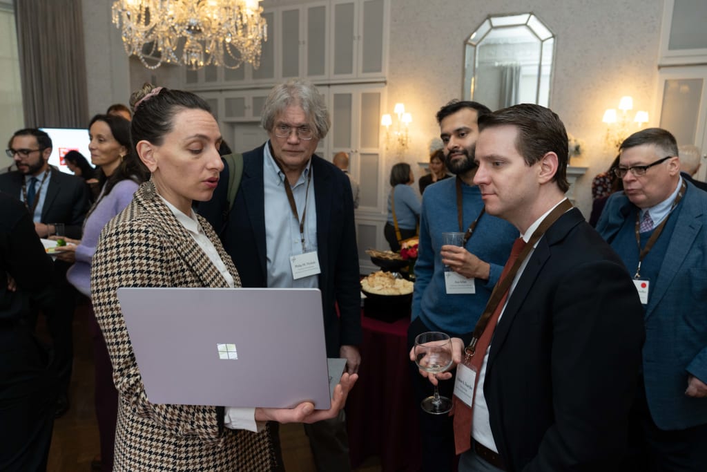 Associate Director of CFR Education Marketing Rania Salem Manganaro speaks with attendees of the 2026 College and University Educators Workshop about CFR Education.
