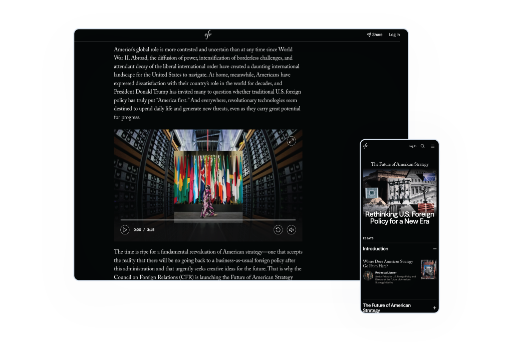 CFR Digital webpages for CFR fellows’ Future of American Strategy Initiative articles.