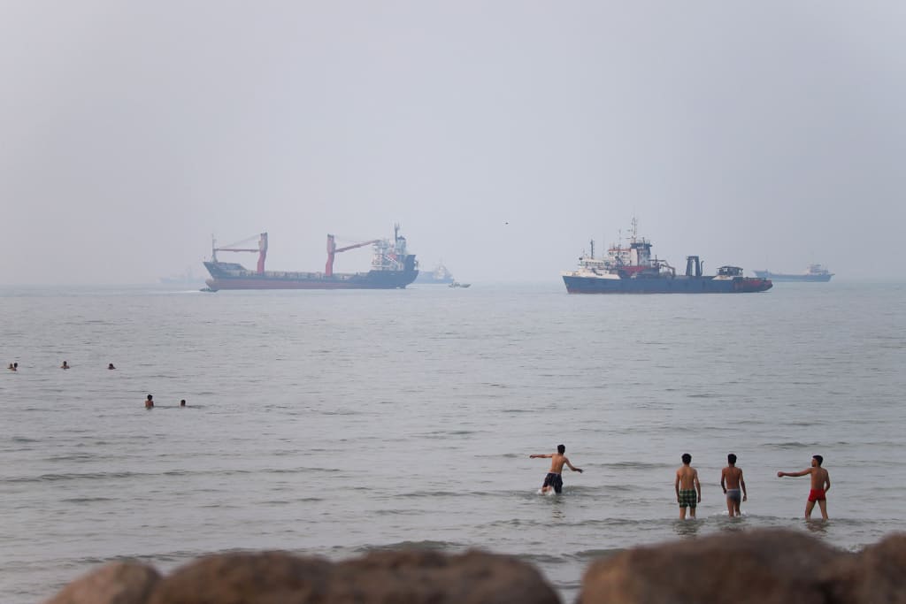 Vessels in the Strait of Hormuz near the beach of Bandar Abbas, Iran, on June 30, 2026.