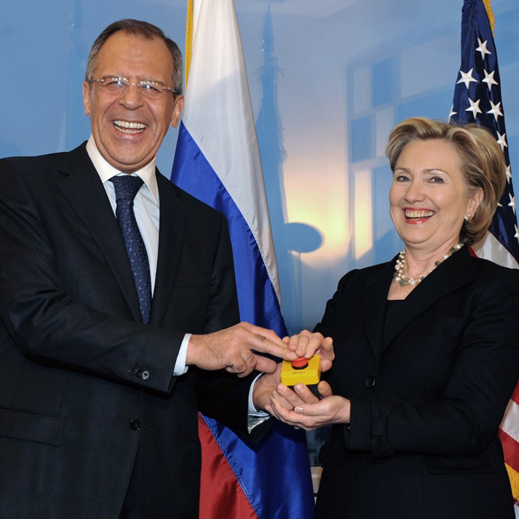 Russian Foreign Minister Sergey Lavrov and U.S. Secretary of State Hillary Clinton in Geneva, pressing the “reset button” in relations between the countries. 
