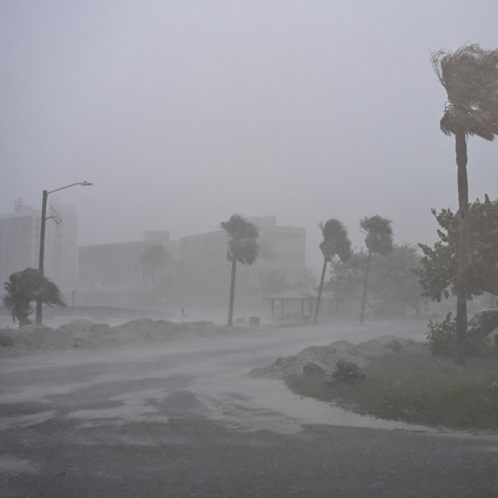<p>Heavy winds and rain are seen blowing over trees on the side of the road in Florida as Hurricane Milton approaches.</p>
