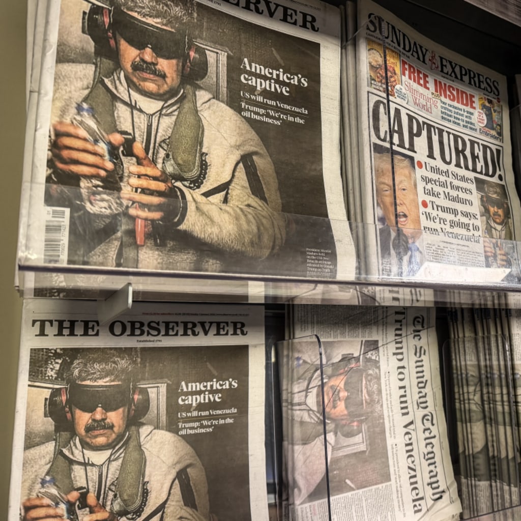 Newsstand with of newspapers featuring arrest of Nicolas Maduro