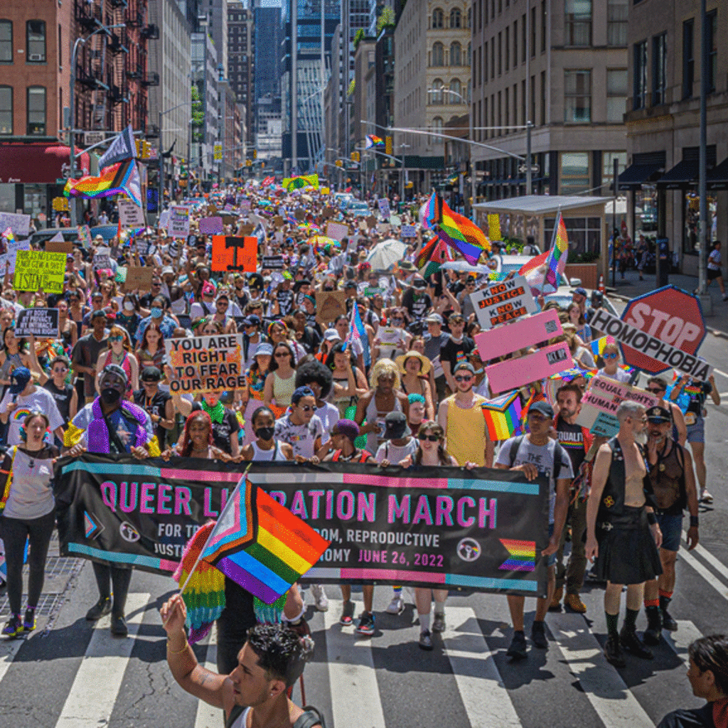 Participants seen holding a banner at the protest