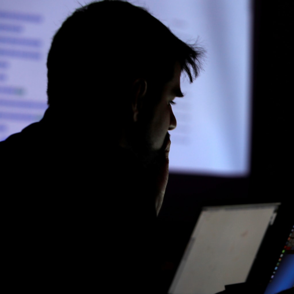 <p>A man at the Def Con hacker convention in Las Vegas.</p>
