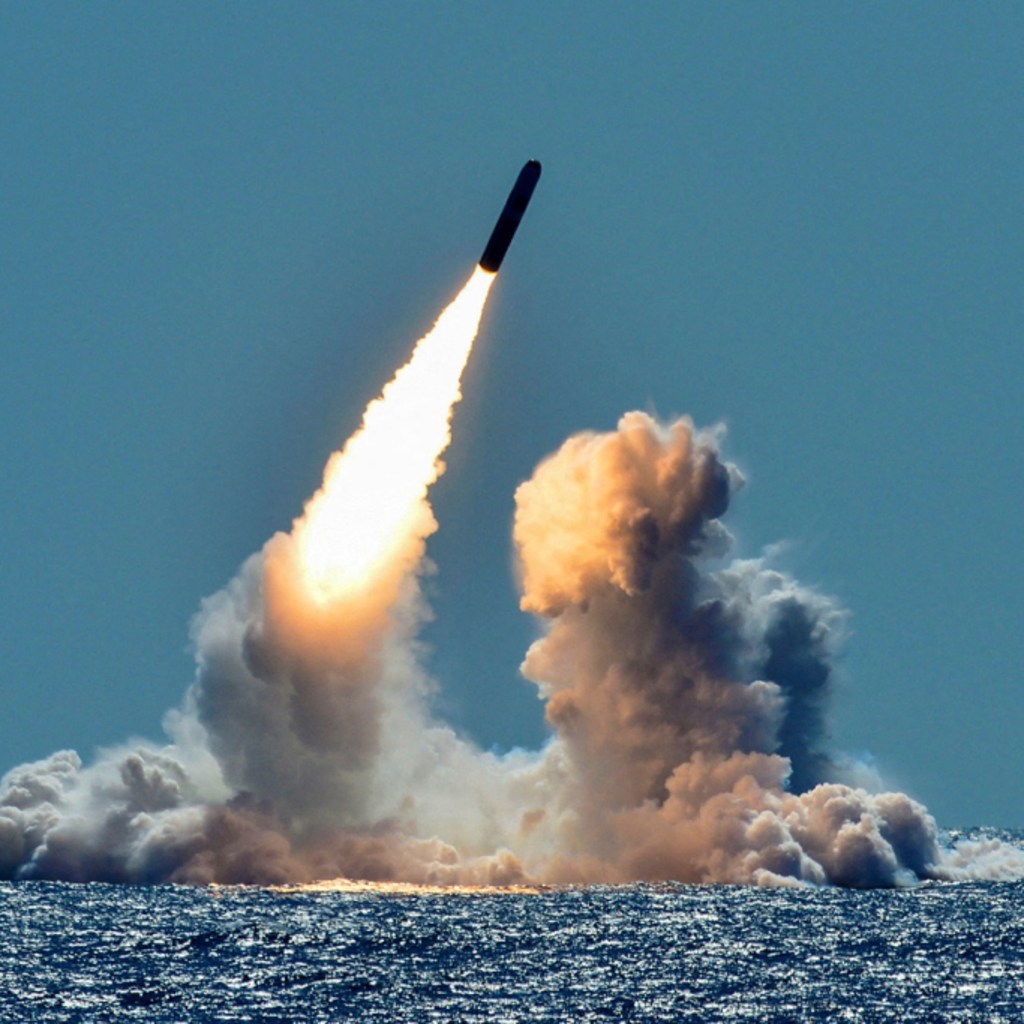 An unarmed Trident II D5 missile is test-launched from the Ohio-class U.S. Navy ballistic missile submarine USS Nebraska off the coast of California, U.S. March 26, 2018.