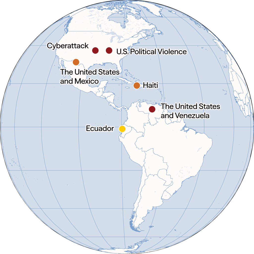 Globe showing possible conflicts in the Americas in 2026