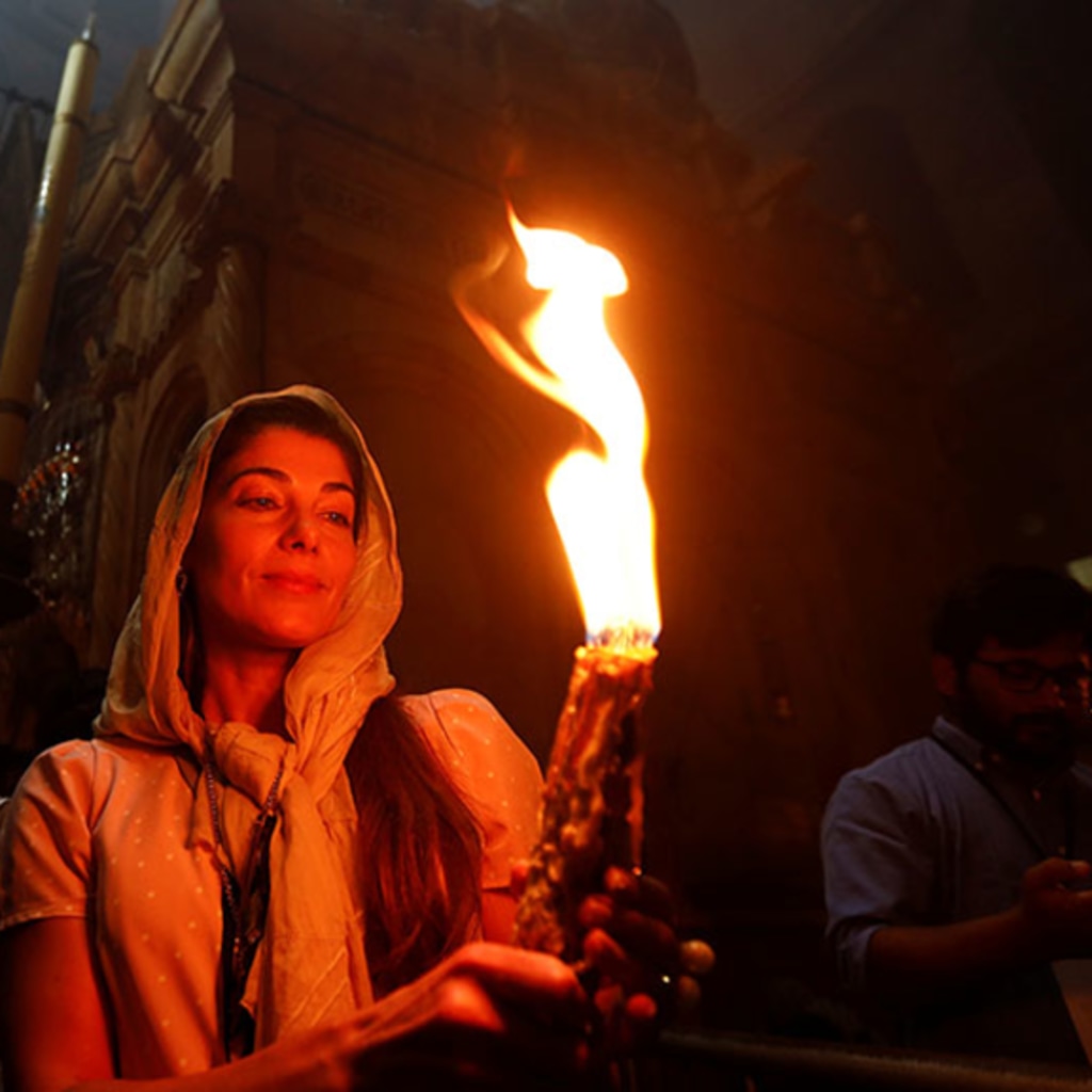 An Orthodox Christian Woman at the Holy Fire ceremony in Jerusalem