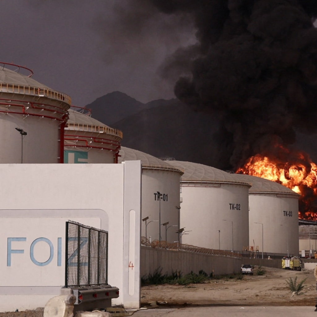 Smoke rises in the Fujairah oil industry zone amid the U.S.-Israel conflict with Iran