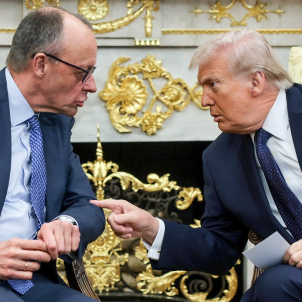 U.S. President Donald Trump and German Chancellor Friedrich Merz meet in the Oval Office at the White House in Washington, D.C., on March 3, 2026.