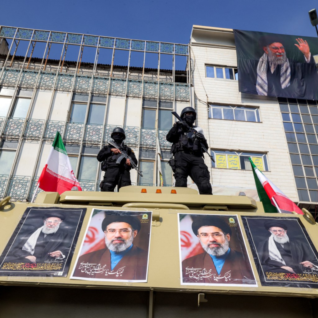 Security forces deploy to guard a rally in support of Iran's new Supreme Leader at Enghelab Square in central Tehran on March 9, 2026.