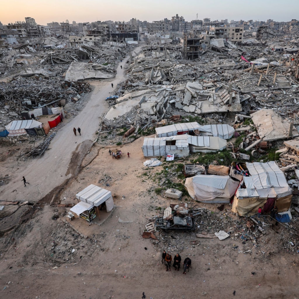 Aerial image of rubble in Gaza.