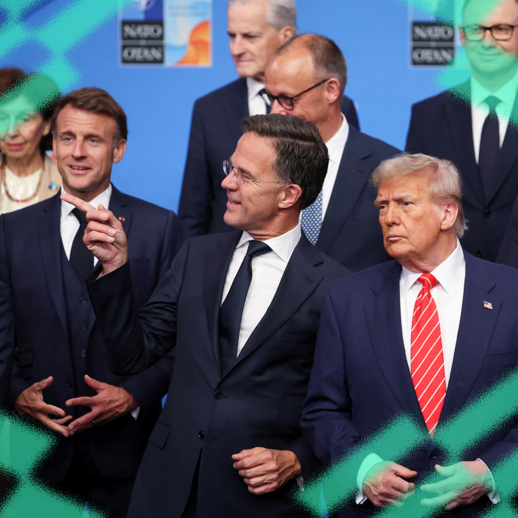NATO Secretary General Mark Rutte, U.S. President Donald Trump, and British Prime Minister Keir Starmer pose for a photo during a NATO leaders summit in The Hague, Netherlands, June 25, 2025.