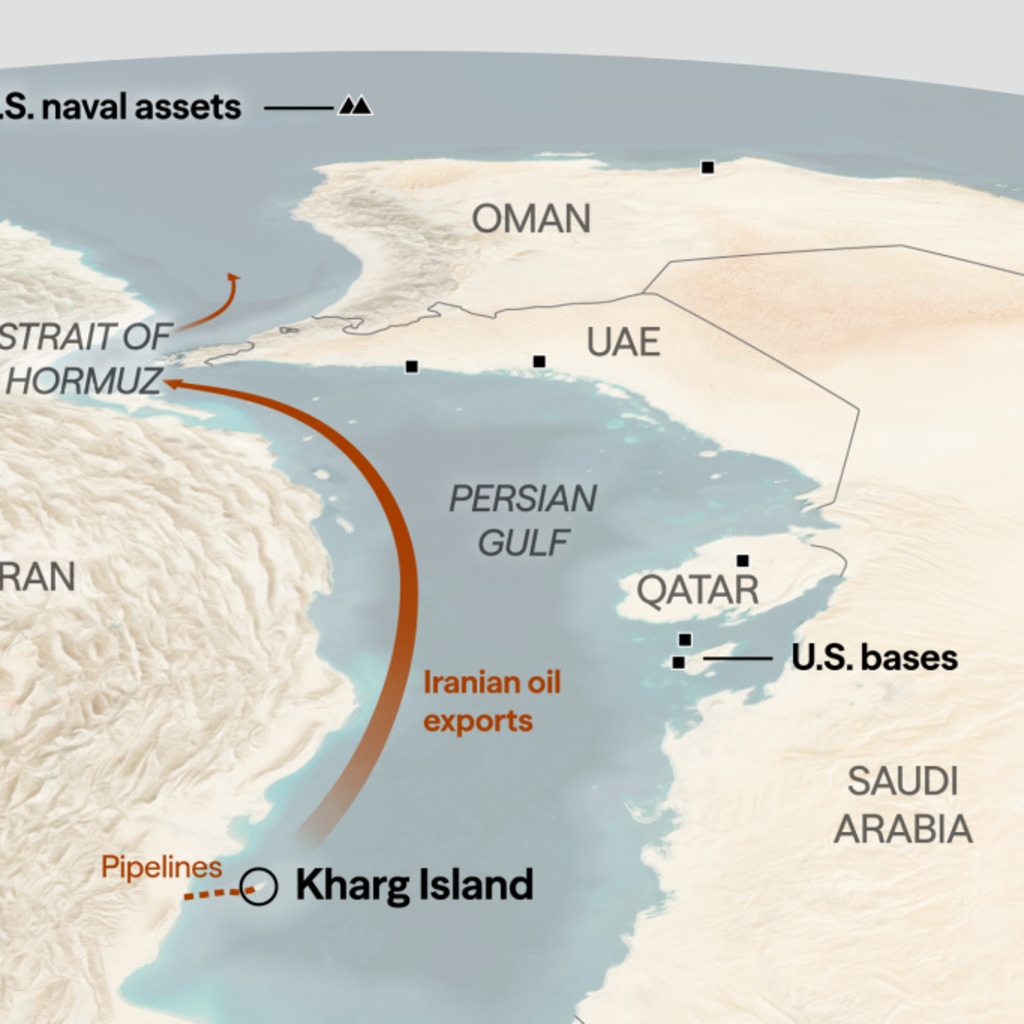A map showing Kharg Island's role in Iran's oil exports