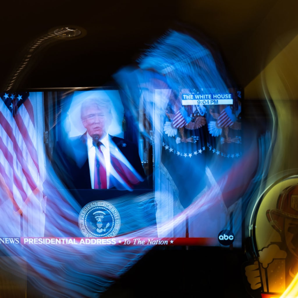 <p>U.S. President Donald Trump makes a national address on television at Brooklyn Diner Times Square on April 1, 2026 in New York City. </p>
