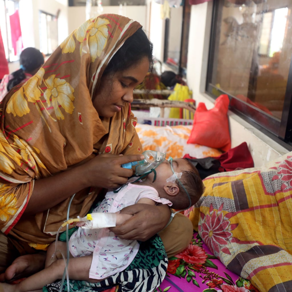 <p>Children infected with measles receive treatment at the Infectious Disease Hospital in Dhaka, Bangladesh, on April 6, 2026.</p>
