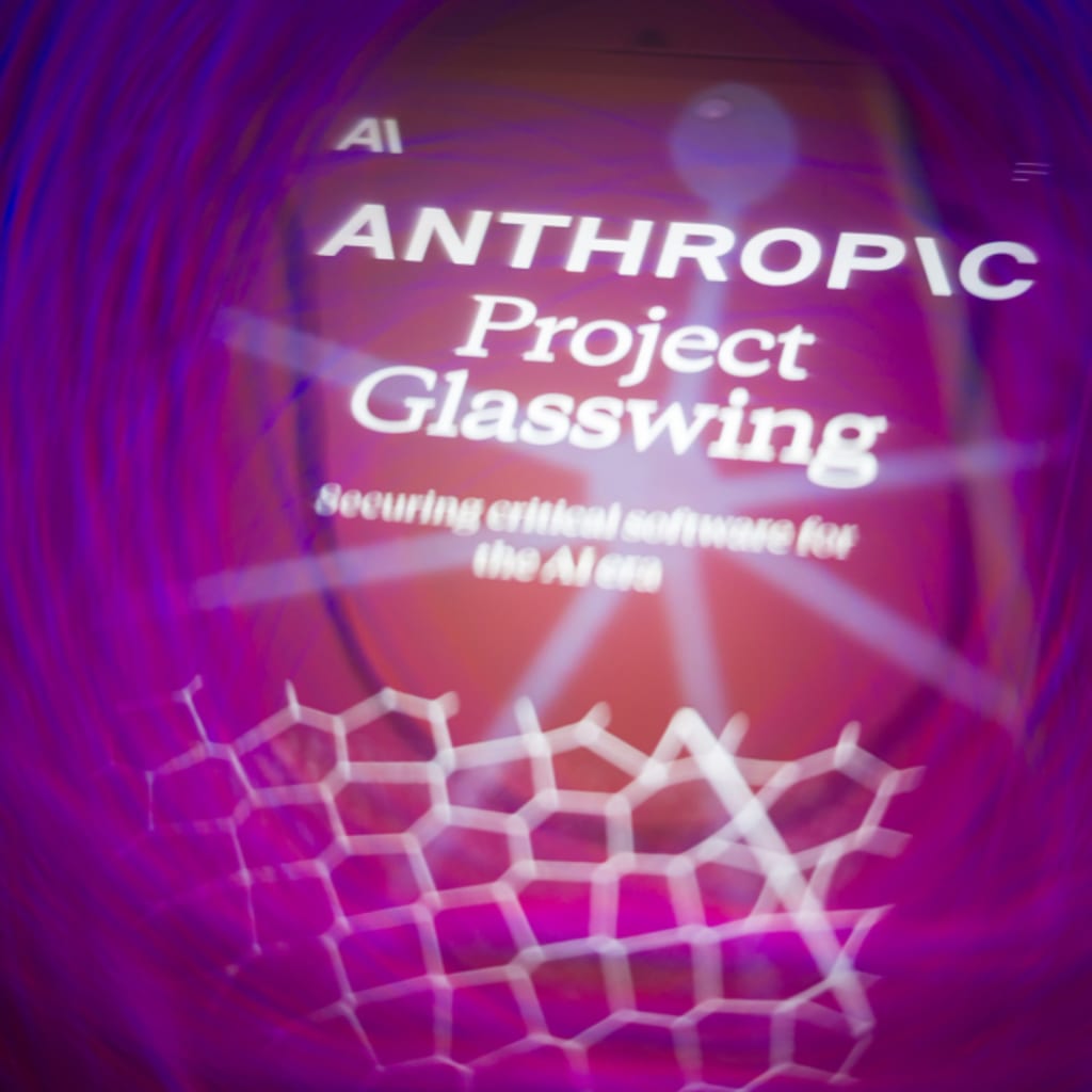 Anthropic's Project Glasswing website is displayed on a smartphone screen with purple graphics.