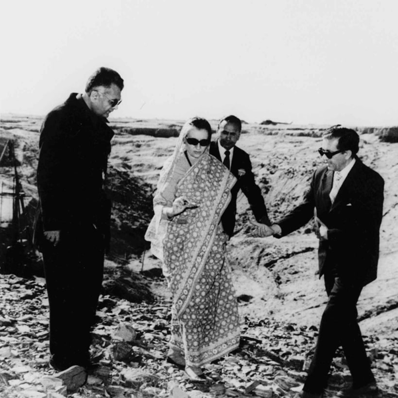 Indian Prime Minister Indira Gandhi examines the nuclear test site. AP Photo