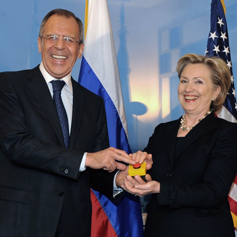 Russian Foreign Minister Sergey Lavrov and U.S. Secretary of State Hillary Clinton in Geneva, pressing the “reset button” in relations between the countries.