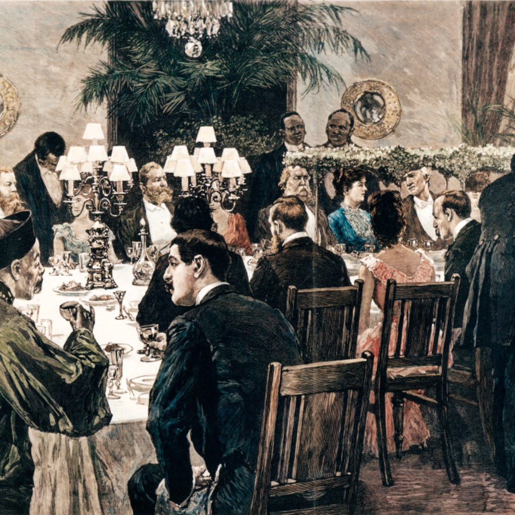 A State dinner during the Cleveland administration for diplomats in 1889.