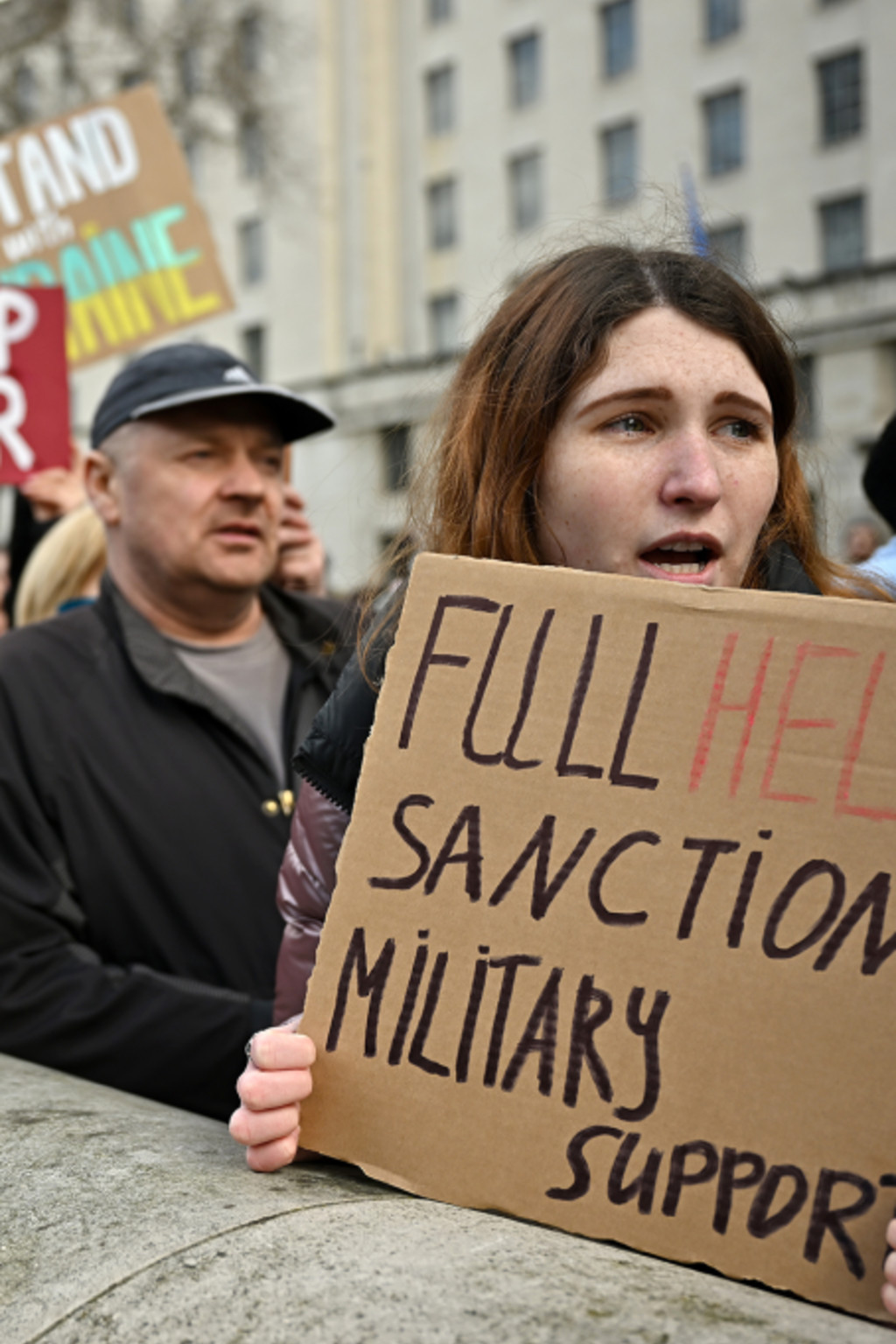 <p>Ukrainians in London demonstrate against Russia’s invasion, in February 2022.</p>